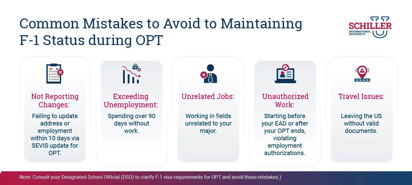 Common Mistakes to Avoid to Maintaining F-1 Status during OPT